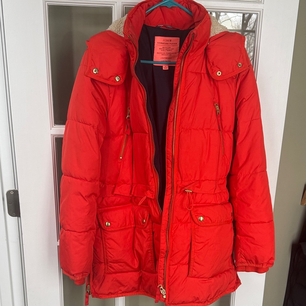 Red Puffer Jacket with Hood lightweight super warm